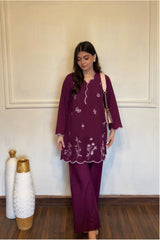 Zouj Stitched 2 Piece Solids Summer Co Ords Suit-Purple