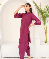 Dhaga Stitched 2 Piece Co Ords Summer Collection'2025-Pink Schiffli Embroidered