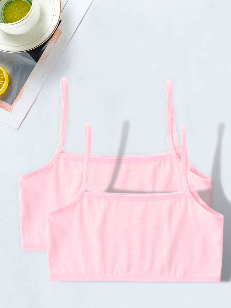 Sprinkles Stitched 1 Piece Summer Bralette Kids Collection'2025-Pack of 2 Girls Pack Solid Cami Bralette (Pink)
