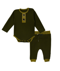 Little Bundles Stitched Kids Suit-Olive Romper Set