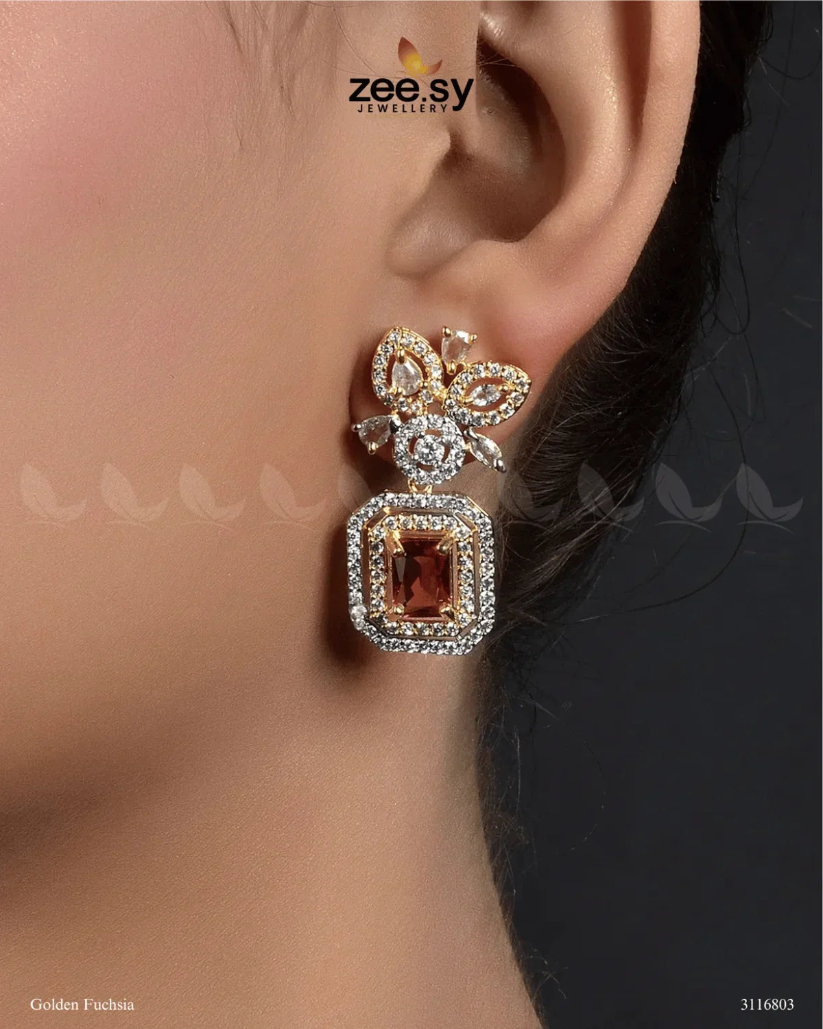 Vinca Earrings Golden Fuchsia - Zeesy Jewellery
