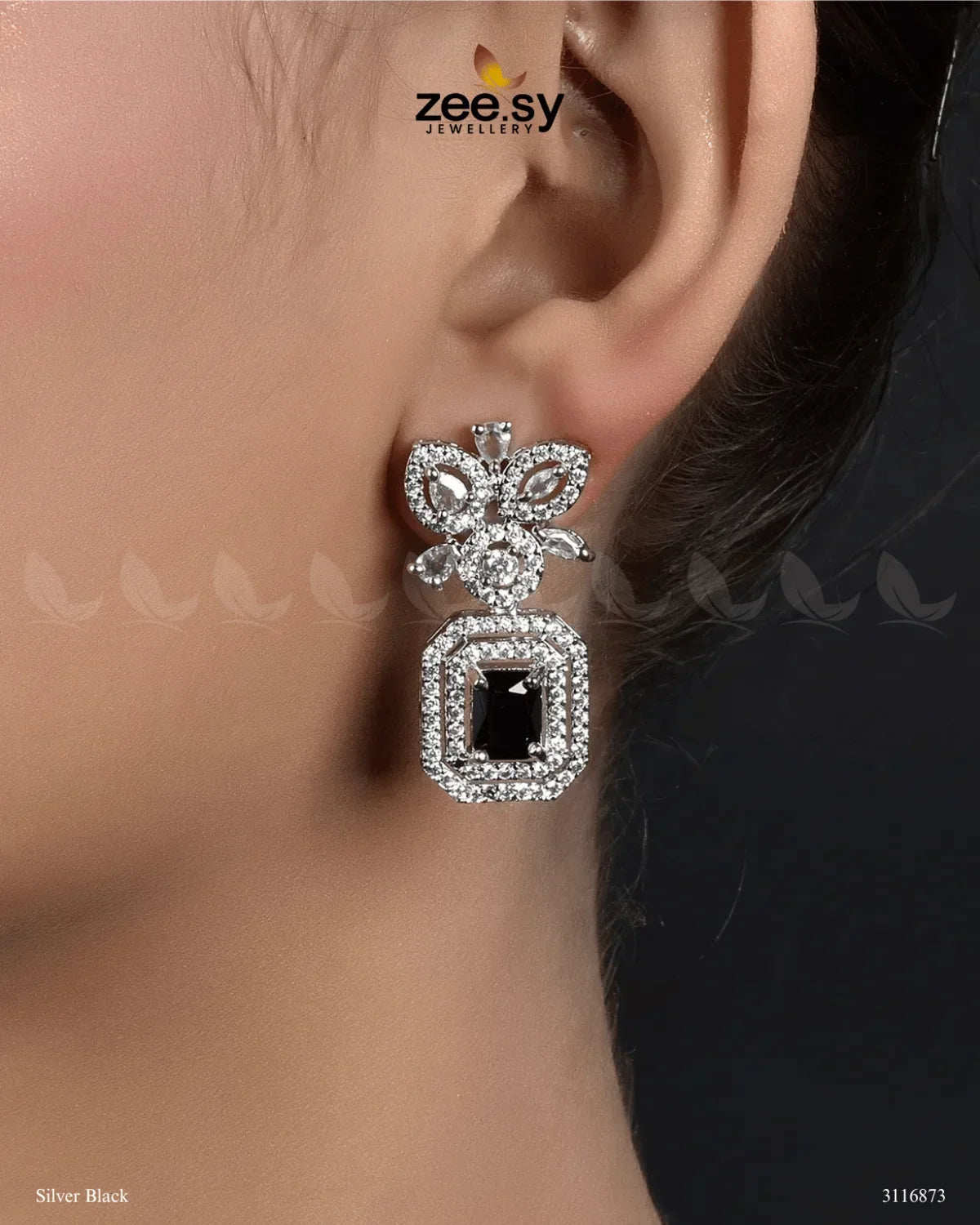 Vinca Earrings Silver Black - Zeesy Jewellery
