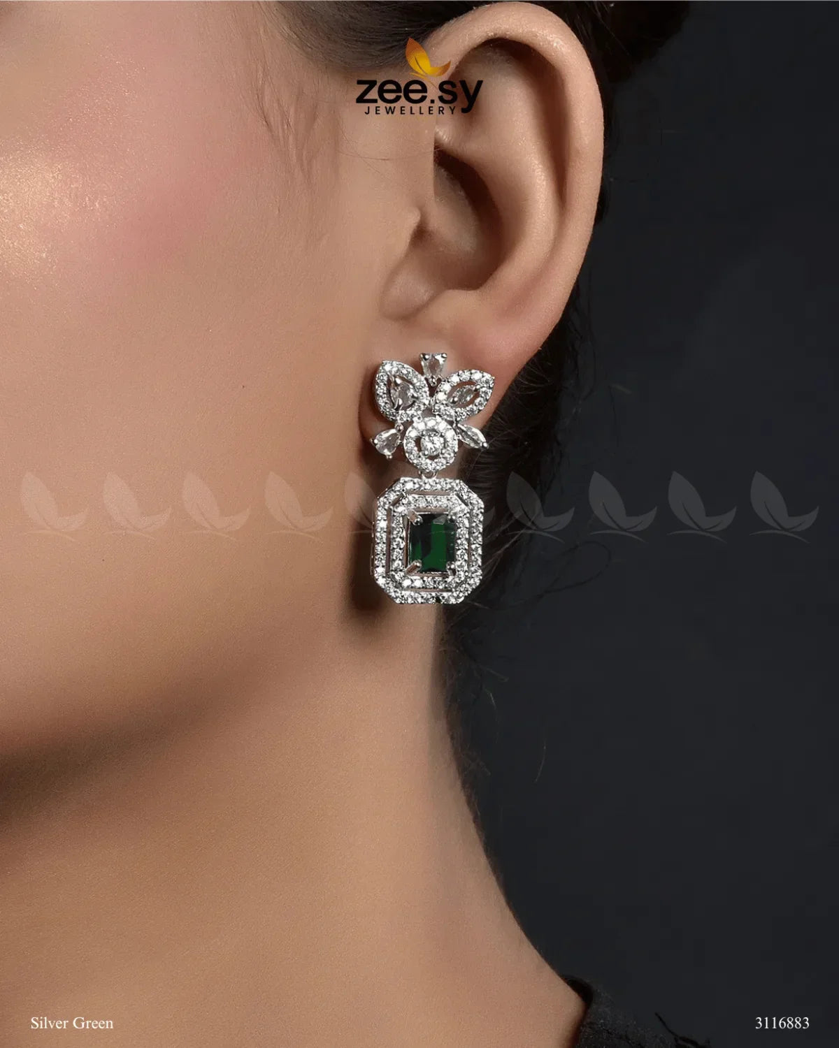 Vinca Earrings Silver Green - Zeesy Jewellery