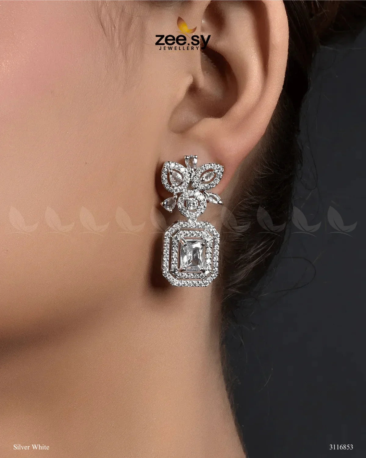 Vinca Earrings Silver White - Zeesy Jewellery