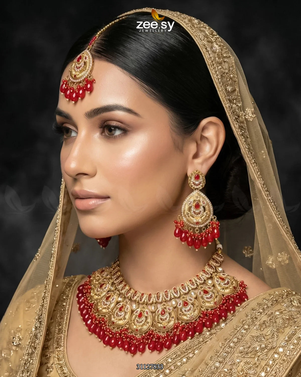 Vintage Amber Zircon Bridal Set Golden Red - Zeesy Jewellery