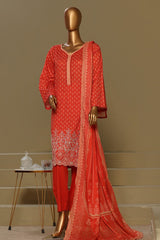 Bin Saeed Stitched 3 Piece Exclusive Chikankari Cotton Vol-01 Collection'2024-WC-1122-Red