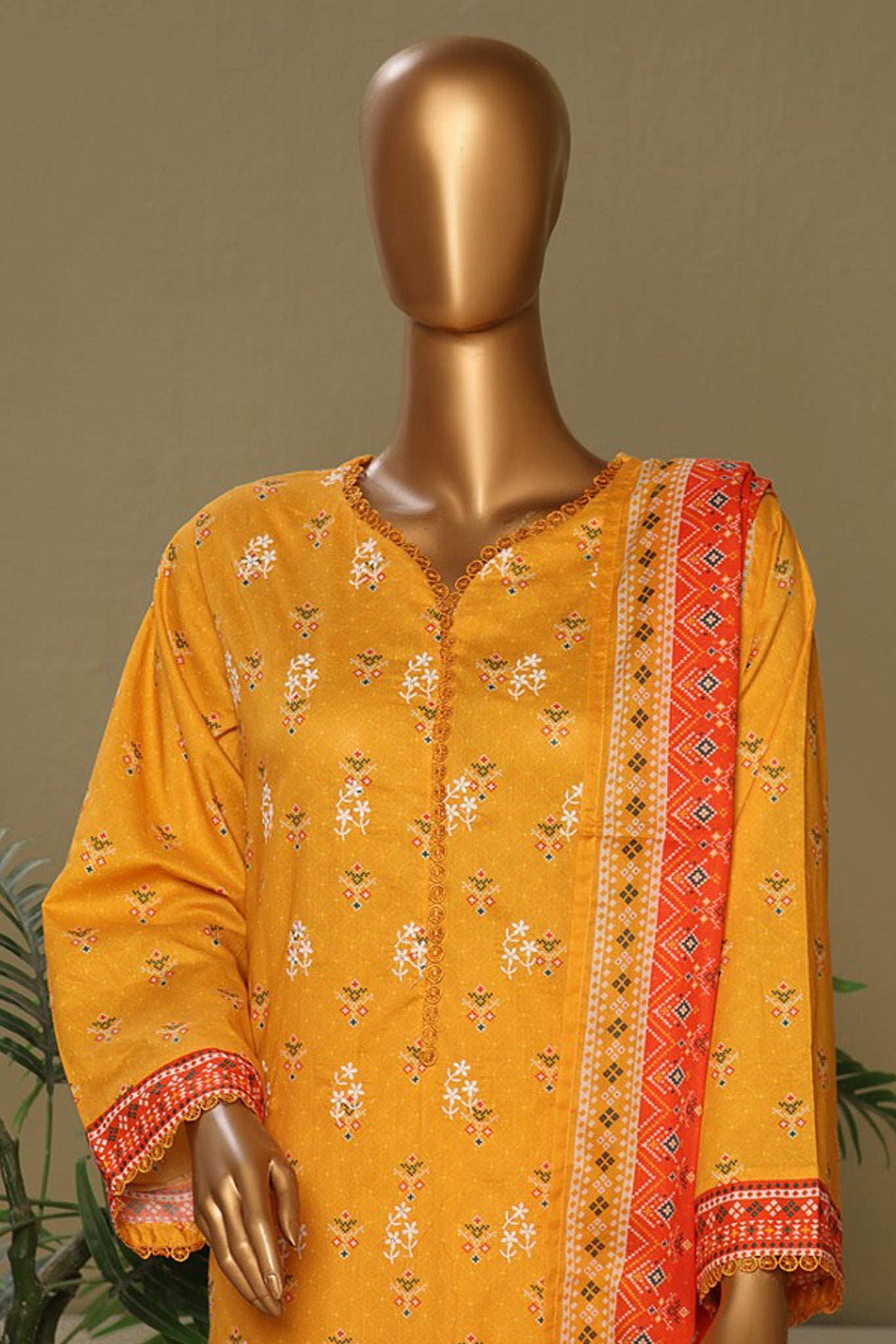 Bin Saeed Stitched 3 Piece Exclusive Chikankari Cotton Vol-01 Collection'2024-WC-1123-Mustard