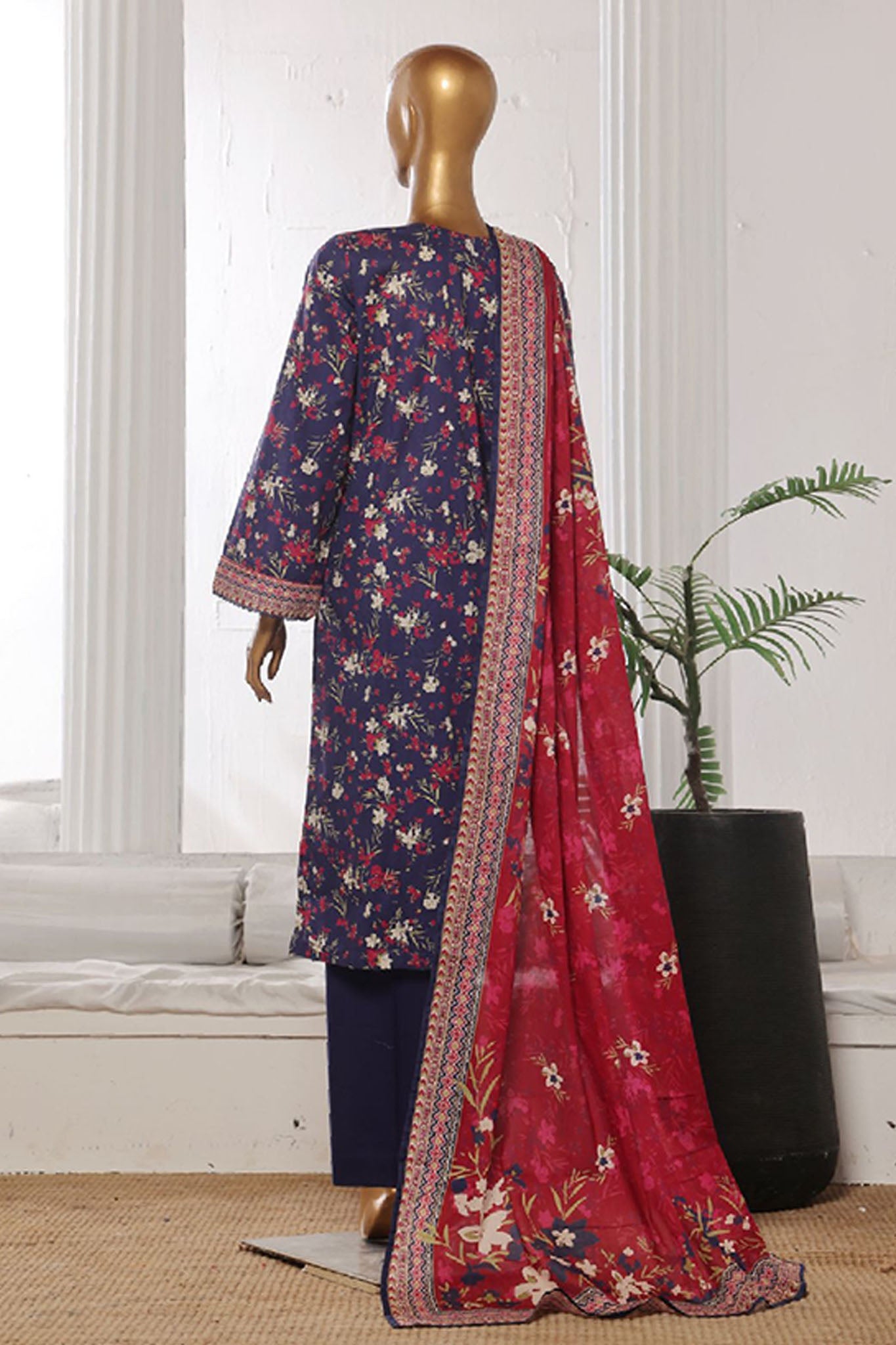 Bin Saeed Stitched 3 Piece Exclusive Printed Cotton Collection'2024-WC-1301-Blue