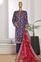 Bin Saeed Stitched 3 Piece Exclusive Printed Cotton Collection'2024-WC-1301-Blue