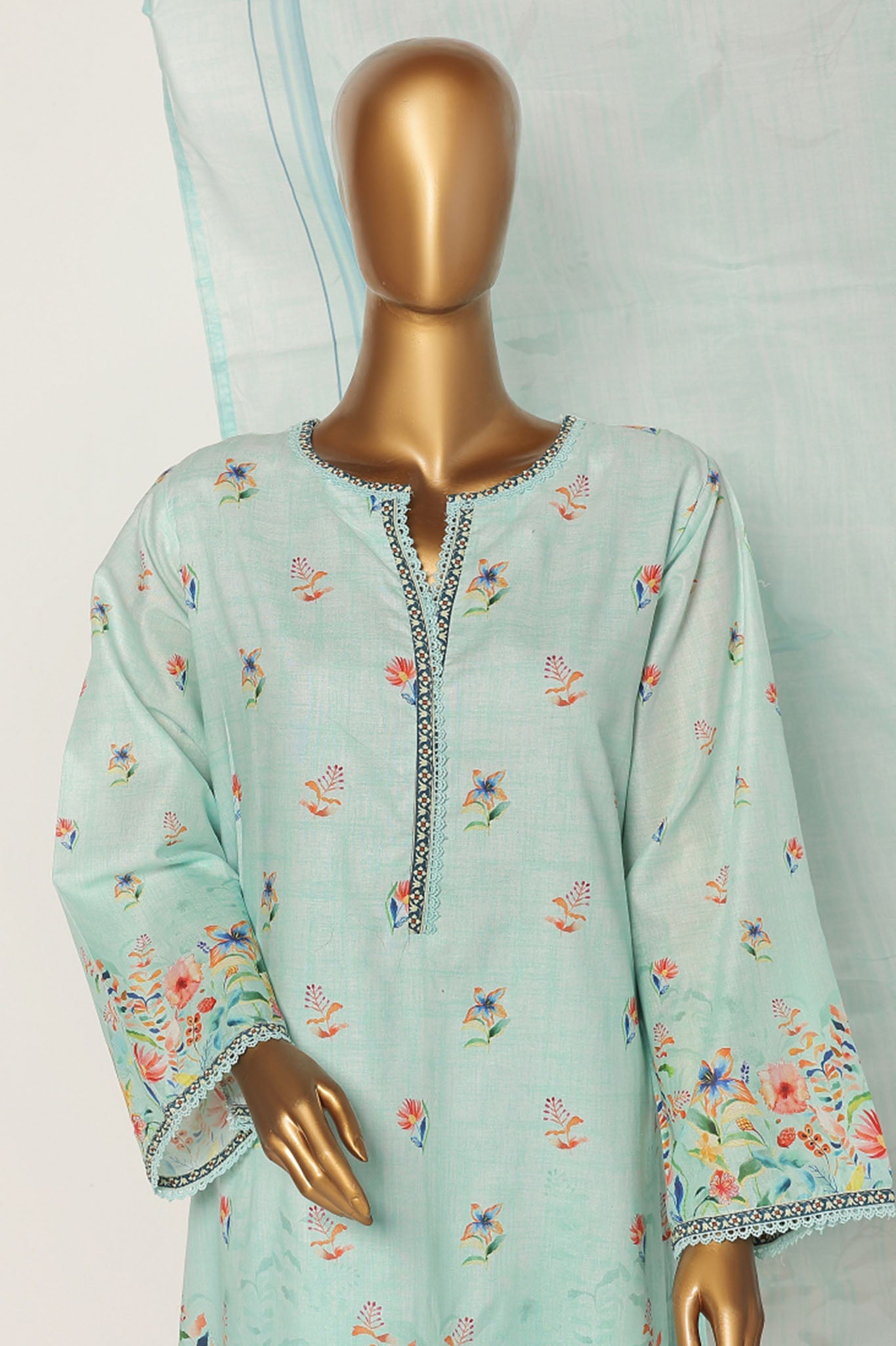 Bin Saeed Stitched 3 Piece Exclusive Printed Cotton Collection'2024-WC-1306-Ferozi