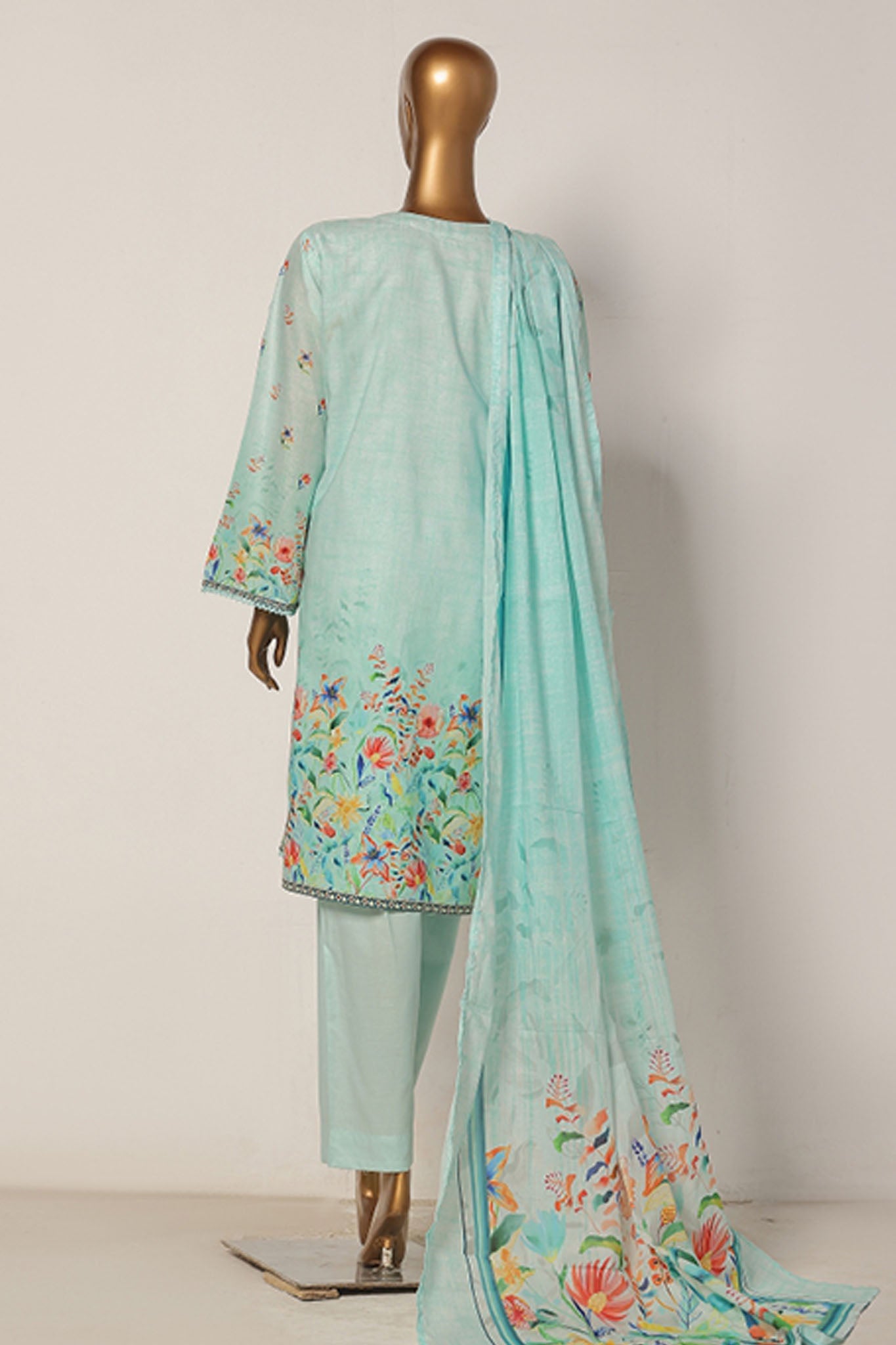 Bin Saeed Stitched 3 Piece Exclusive Printed Cotton Collection'2024-WC-1306-Ferozi