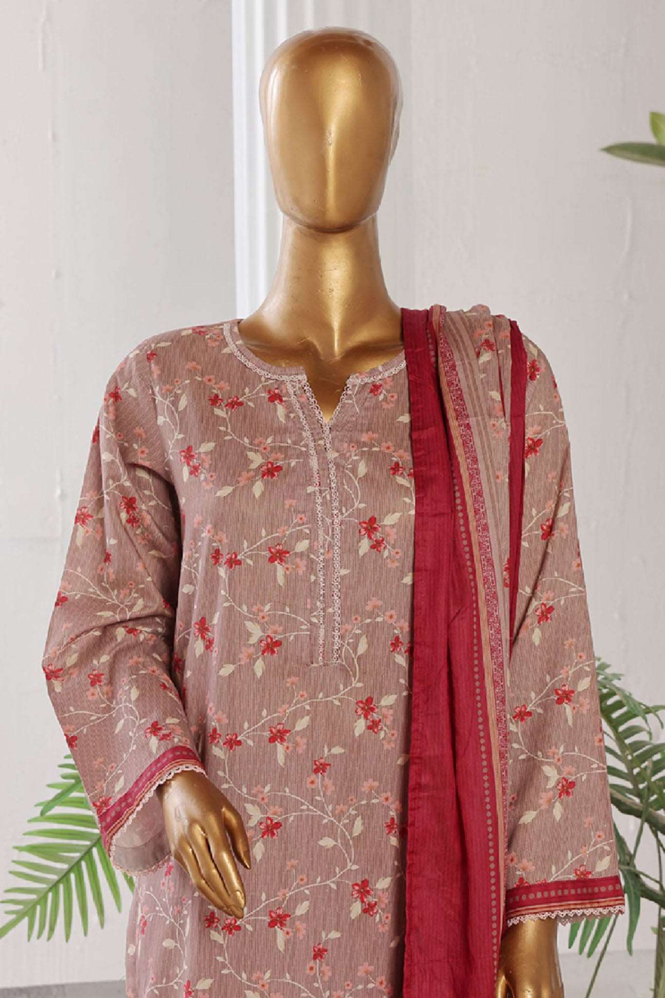 Bin Saeed Stitched 3 Piece Exclusive Printed Cotton Collection'2024-WC-1309-Brown