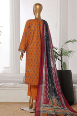 Bin Saeed Stitched 3 Piece Exclusive Printed Cotton Collection'2024-WC-1310-Rust