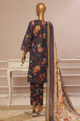 Bin Saeed Stitched 3 Piece Exclusive Emb Lawn Vol-03 Collection-WC-1706-Blue