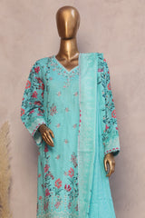 Ronaq E Eid By Bin Saeed Stitched 3 Piece Exc Emb Lawn Suit-WC-1892-Ferozi