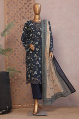 Ronaq E Eid By Bin Saeed Stitched 3 Piece Exc Emb Lawn Suit-WC-1894-Navy Blue