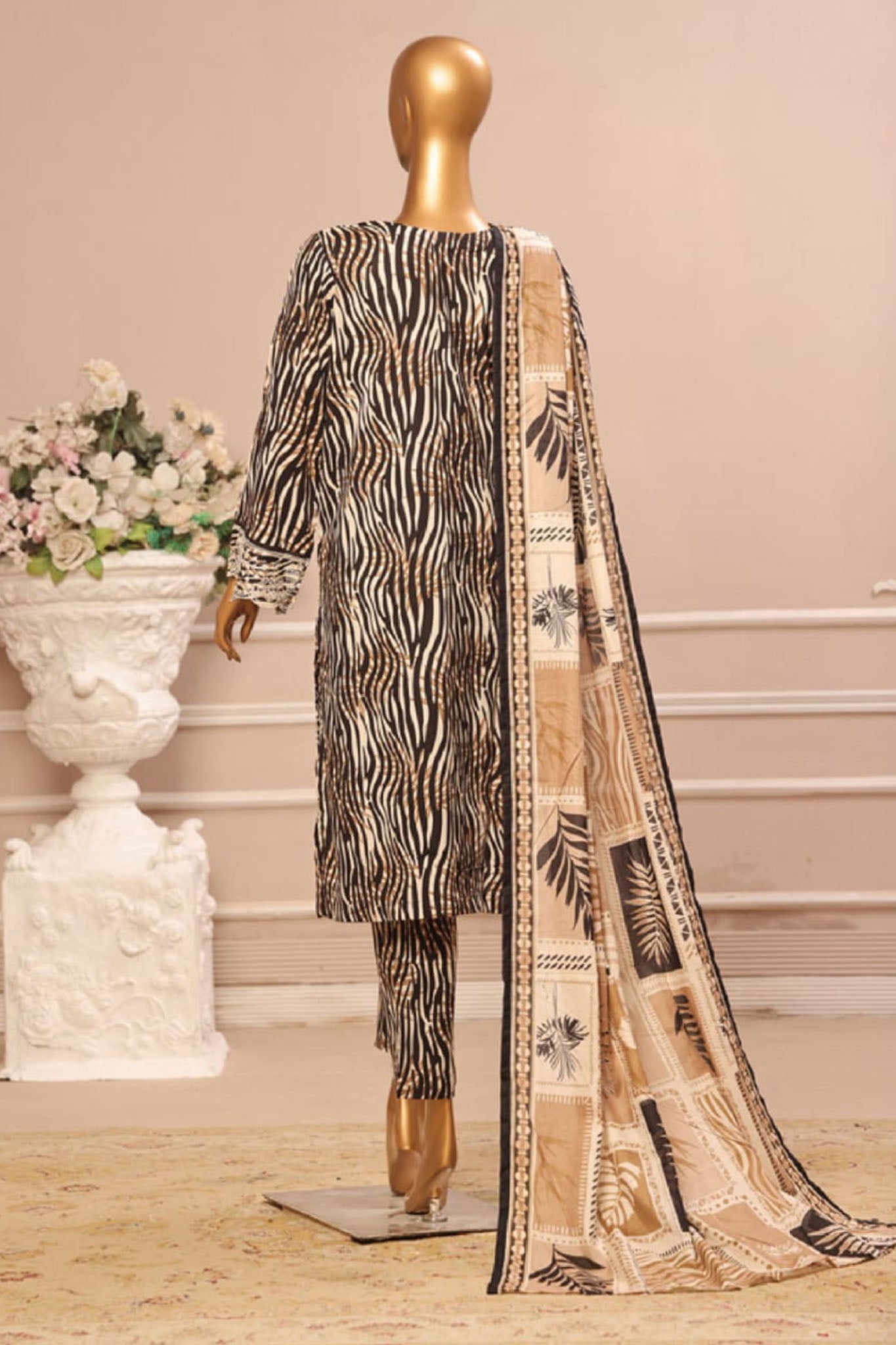 Bin Saeed Stitched 3 Piece Exclusive Emb Lawn Vol-05 Collection-WC-1949-Black