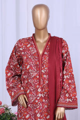 Bin Saeed Stitched 3 Piece Printed Cotton Vol-05 Suit-WC-2508-Maroon
