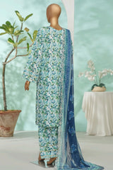 Bin Saeed Stitched 3 Piece Exc Luxury Lawn With Farshi Shalwar Suit-WC-2684 GREEN