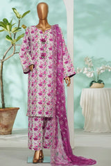 Bin Saeed Stitched 3 Piece Exc Luxury Lawn With Farshi Shalwar Suit-WC-2687 WHITE