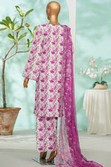 Bin Saeed Stitched 3 Piece Exc Luxury Lawn With Farshi Shalwar Suit-WC-2687 WHITE