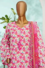 Bin Saeed Stitched 3 Piece Exc Luxury Lawn With Farshi Shalwar Suit-WC-2688 PINK