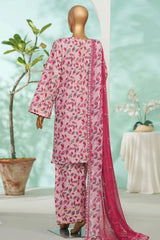 Bin Saeed Stitched 3 Piece Exc Luxury Lawn With Farshi Shalwar Suit-WC-2698 PEACH