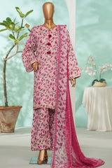 Bin Saeed Stitched 3 Piece Exc Luxury Lawn With Farshi Shalwar Suit-WC-2698 PEACH
