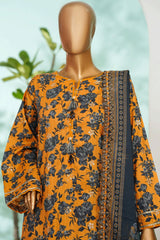 Bin Saeed Stitched 3 Piece Exc Luxury Lawn With Farshi Shalwar Suit-WC-2699 MUSTARD