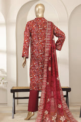 Bin Saeed Stitched 3 Piece Luxury Laserkari Lawn Vol-03 Suit-WC-2802-MAROON
