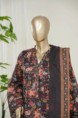 Bin Saeed Stitched 3 Piece Luxury Laserkari Suit-WC-3035-BROWN