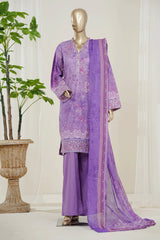 Bin Saeed Stitched 3 Piece Luxury Laserkari Suit-WC-3038-PURPLE