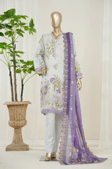 Bin Saeed Stitched 3 Piece Luxury Laserkari Suit-WC-3039-OFF WHITE