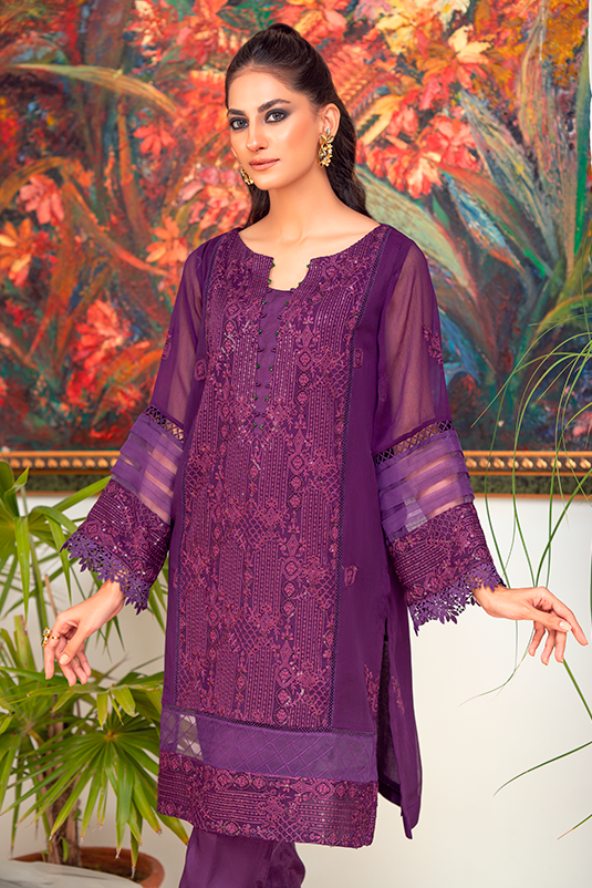 Zaaviay Stitched Organza Collection wisteria (Two Piece)