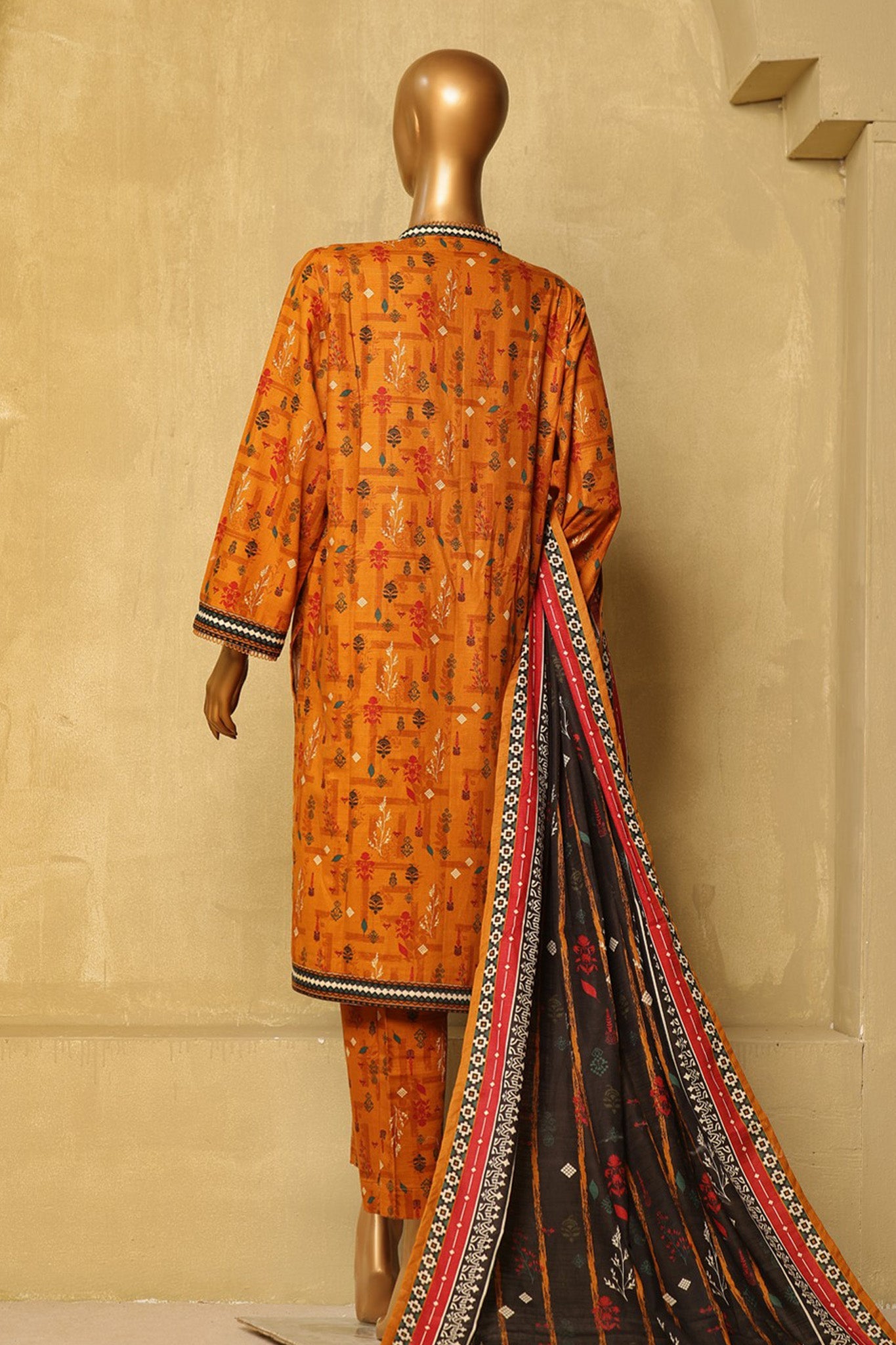Bin Saeed Stitched 3 Piece Exclusive Printed Khaddar Vol-06 Collection'2024-WK-1138-Mustard
