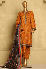 Bin Saeed Stitched 3 Piece Exclusive Printed Khaddar Vol-06 Collection'2024-WK-1138-Mustard