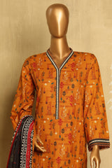 Bin Saeed Stitched 3 Piece Exclusive Printed Khaddar Vol-06 Collection'2024-WK-1138-Mustard