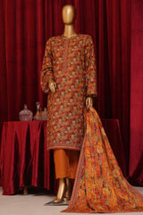 Bin Saeed Stitched 3 Piece Exclusive Printed Khaddar Vol-07 Collection'2024-WK-1152-Rust