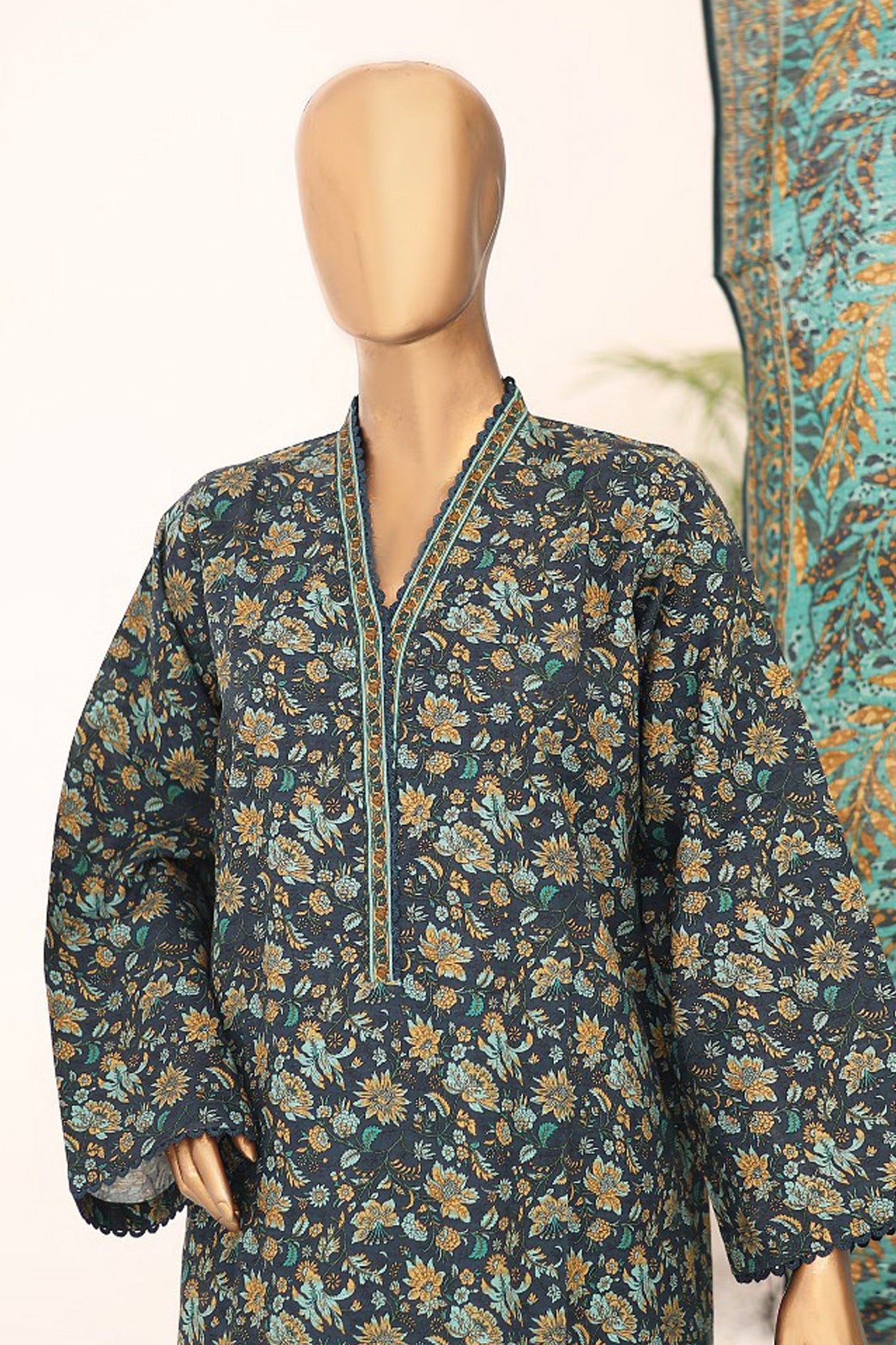 Bin Saeed Stitched 3 Piece Exclusive Printed Khaddar Vol-09 Collection'2024-WK-1217-Teal