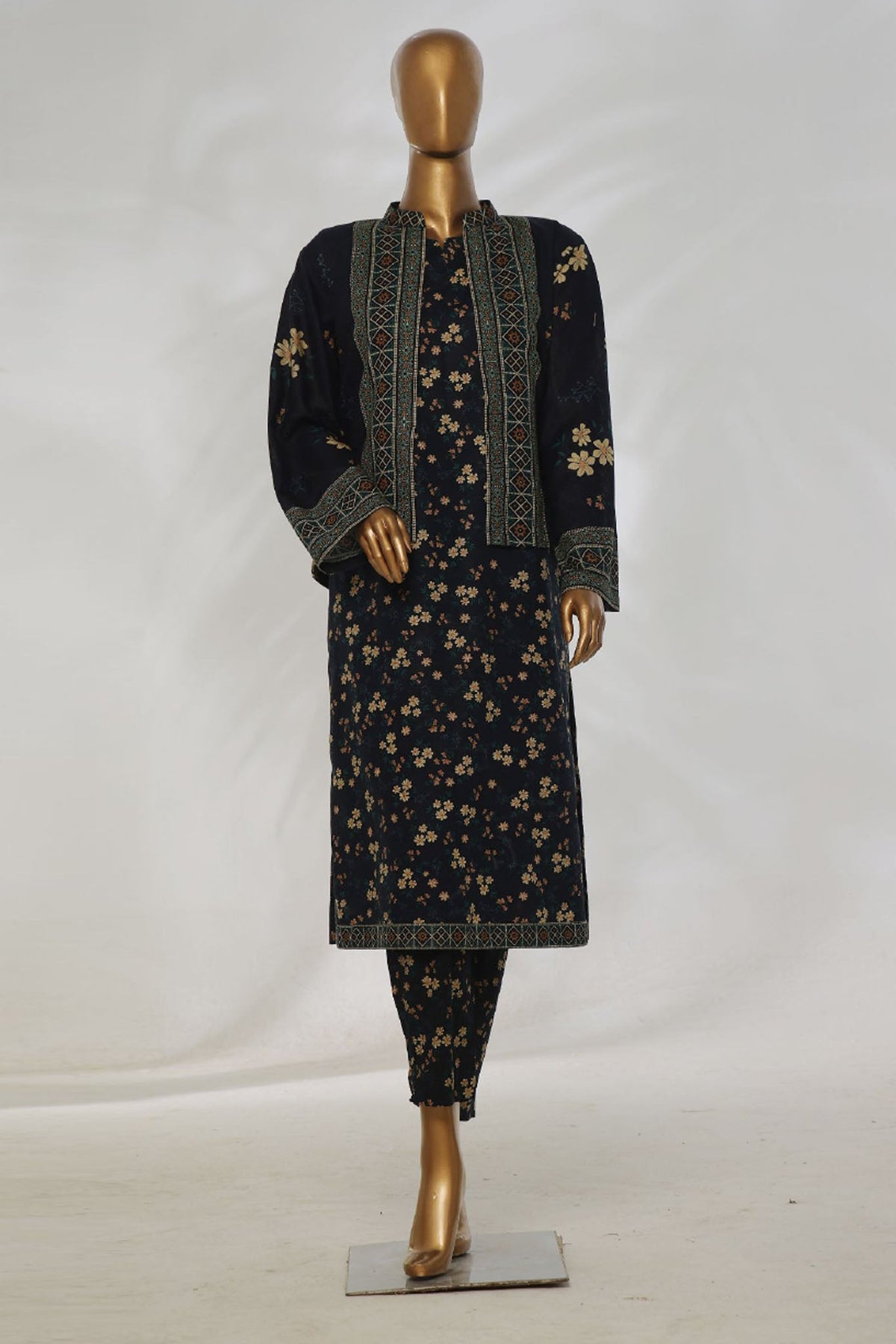 Bin Saeed Stitched 3 Piece Printed Khaddar Vol-01 Jacket Collection'2024-WK-1292-N.Blue