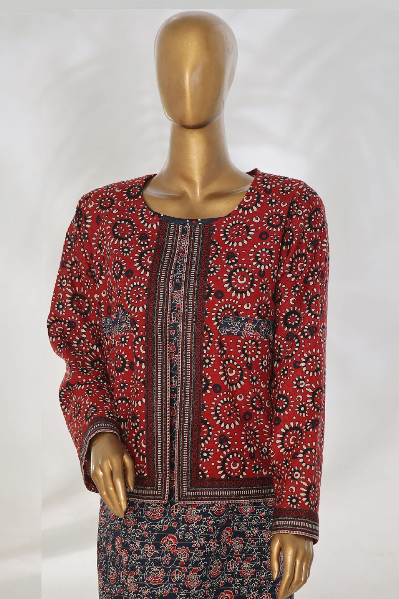 Bin Saeed Stitched 3 Piece Printed Khaddar Vol-01 Jacket Collection'2024-WK-1296-Dark Blue