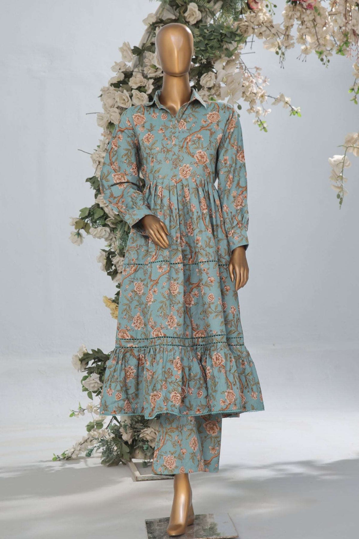 Bin Saeed Stitched 2 Piece Exclusive Printed Khaddar Frocks Vol-01 Collection'2024-WKST-1278-Sky Blue