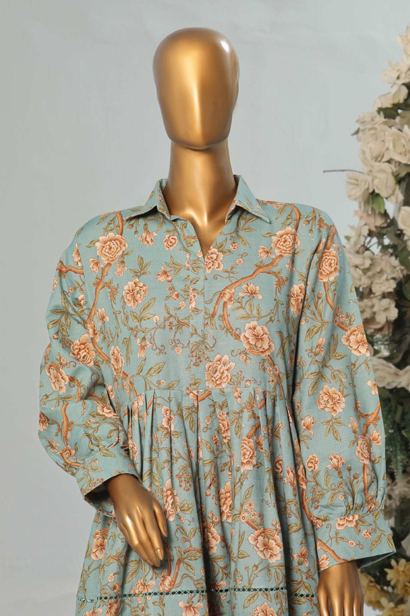 Bin Saeed Stitched 2 Piece Exclusive Printed Khaddar Frocks Vol-01 Collection'2024-WKST-1278-Sky Blue