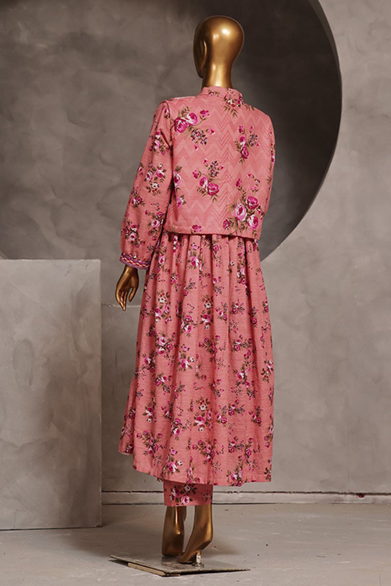 Bin Saeed Stitched 3 Piece Pret Khaddar Frock Collection'2024-WKST-1313-Pink