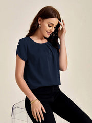 Sprinkles Stitched 1 Piece Summer Shirts Kids Collection'2025-Navy Solid Pleated Detail Top