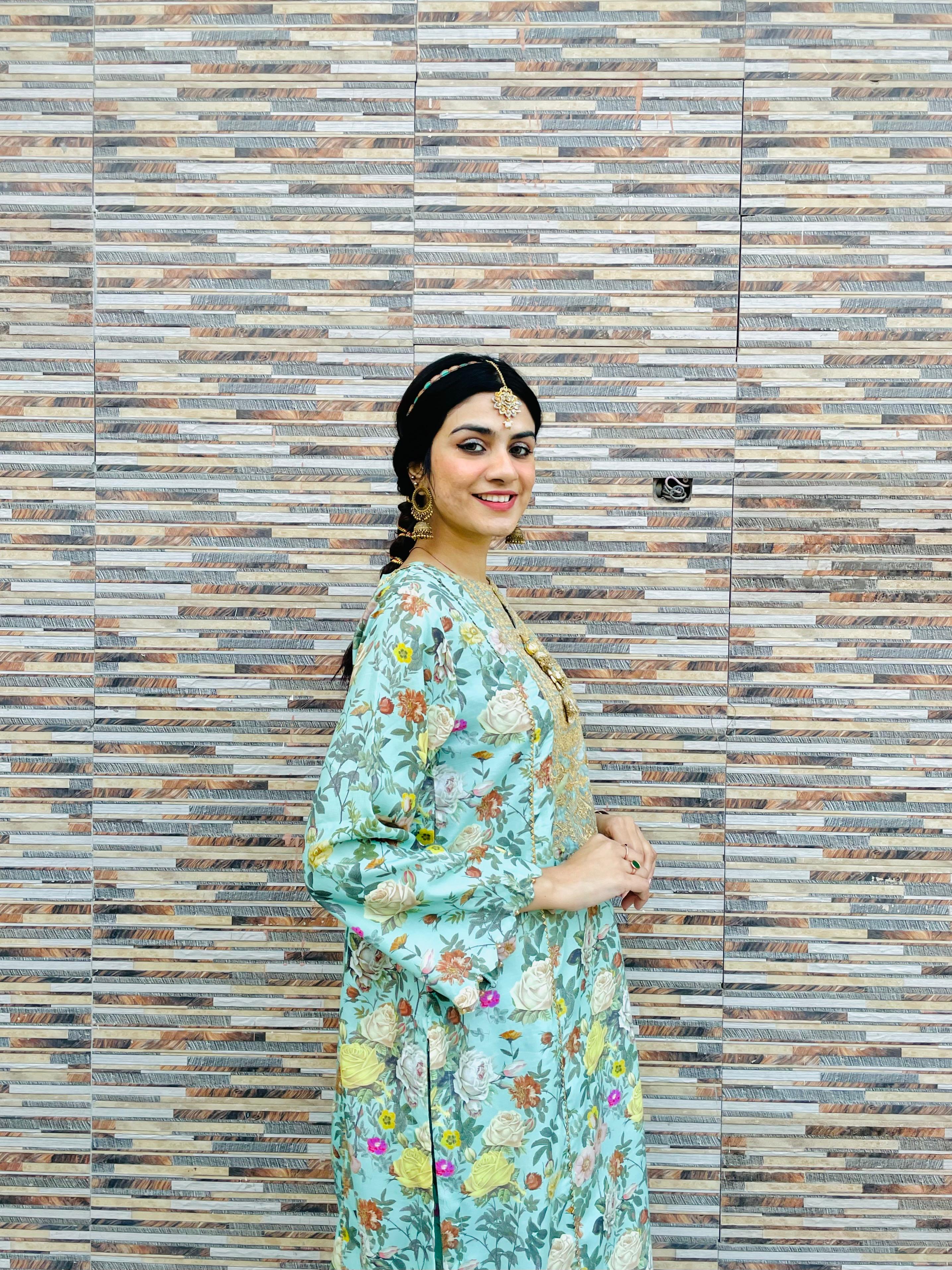 Urban Cut 2 Piece Embroidred Cotton/Viscose  Printed  Suit