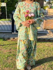 Urban Cut 2 Piece Cotton Printed Co- Ord Set with Farshi Shalwar