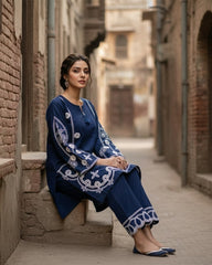 Umer Aayan 2 Piece Stitched Blue Lawn suit -Ready  to wear