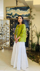 Urban Cut Green Cotton Tie-Up Shirt | Scalloped  Hem-C0235