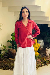 Urban Cut Red Cotton Wrap Shirt | Minimal Chic-C0236